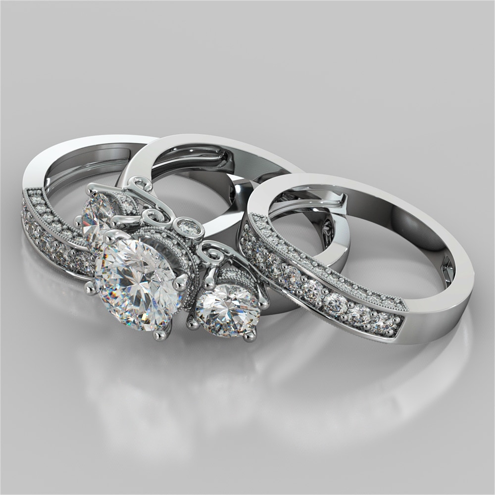 Trio Wedding Ring Sets 14K White Gold Online Sale At Offer