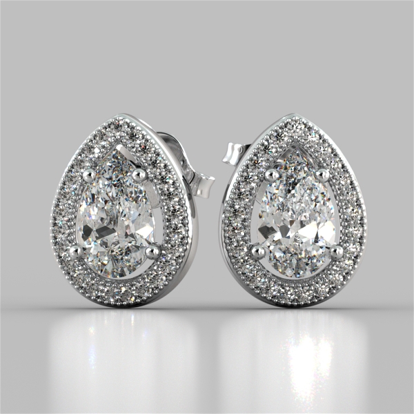 Pear Cut Halo Earrings | 2.25CT Weight | 14K White Gold